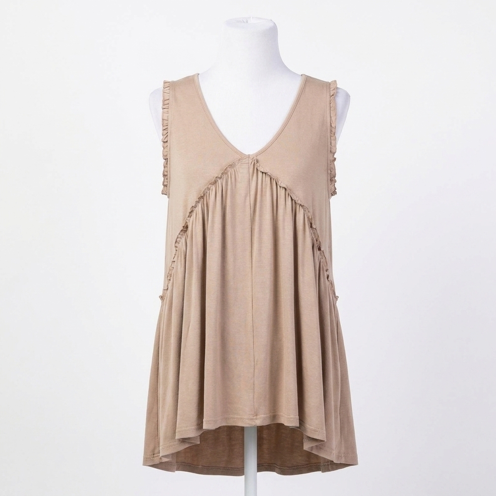 NEW KORI frilly swing tank top in dk latte